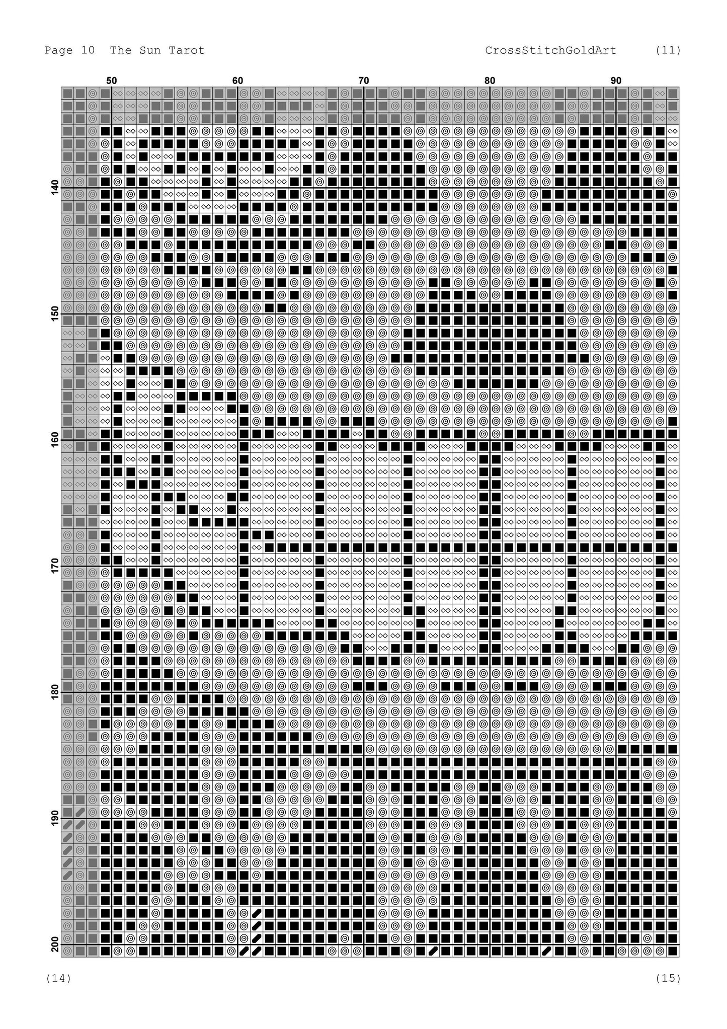 Aztec Sun Tarot Card Cross Stitch Pattern: Gothic Black & Gold Embroidery PDF for Witchy Decor