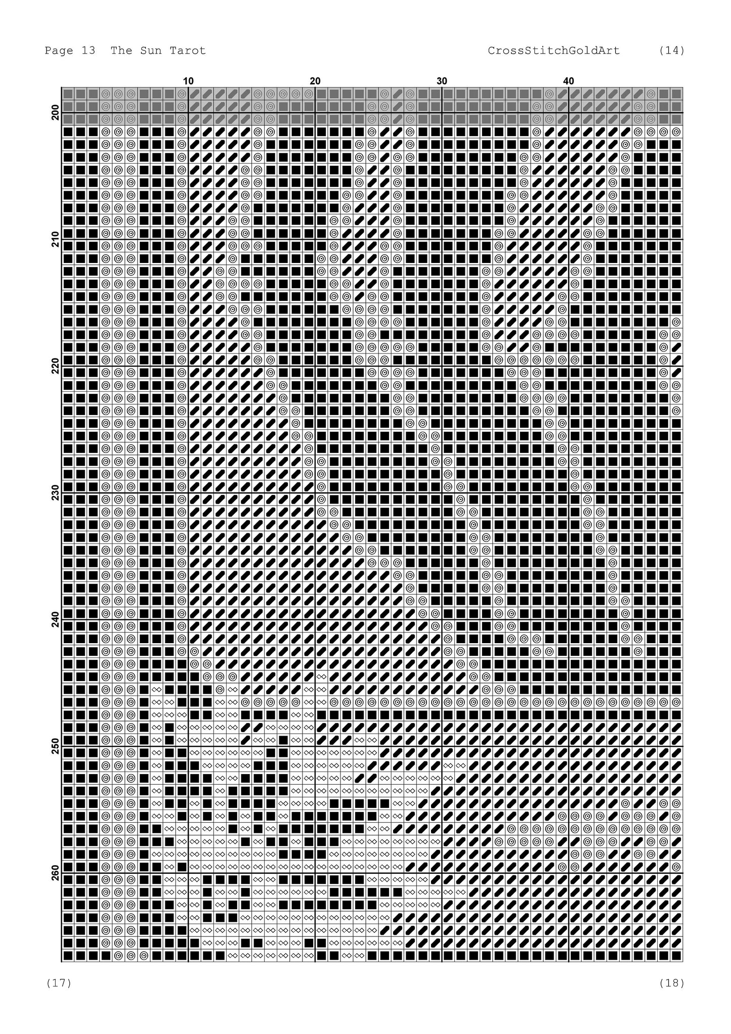Aztec Sun Tarot Card Cross Stitch Pattern: Gothic Black & Gold Embroidery PDF for Witchy Decor