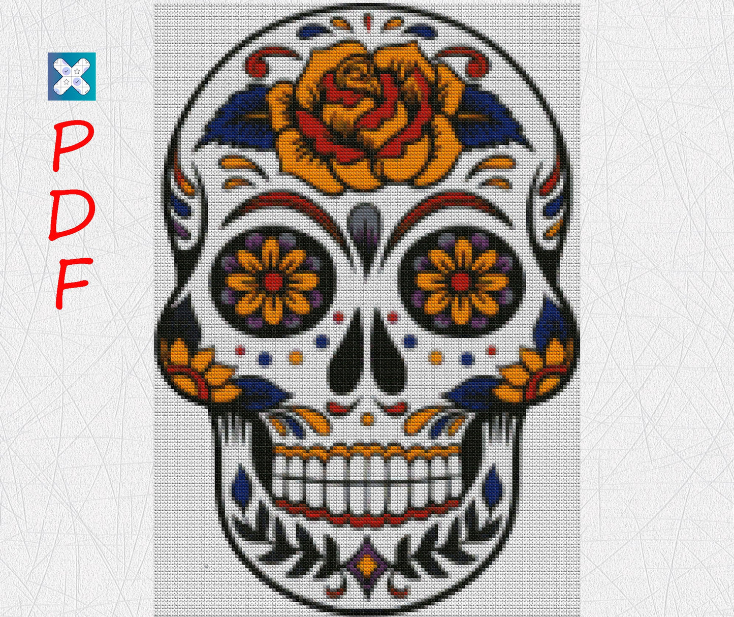 Mexican skull cross stitch pattern Skeleton cross stitch pattern Skeleton embroidery pattern PDF