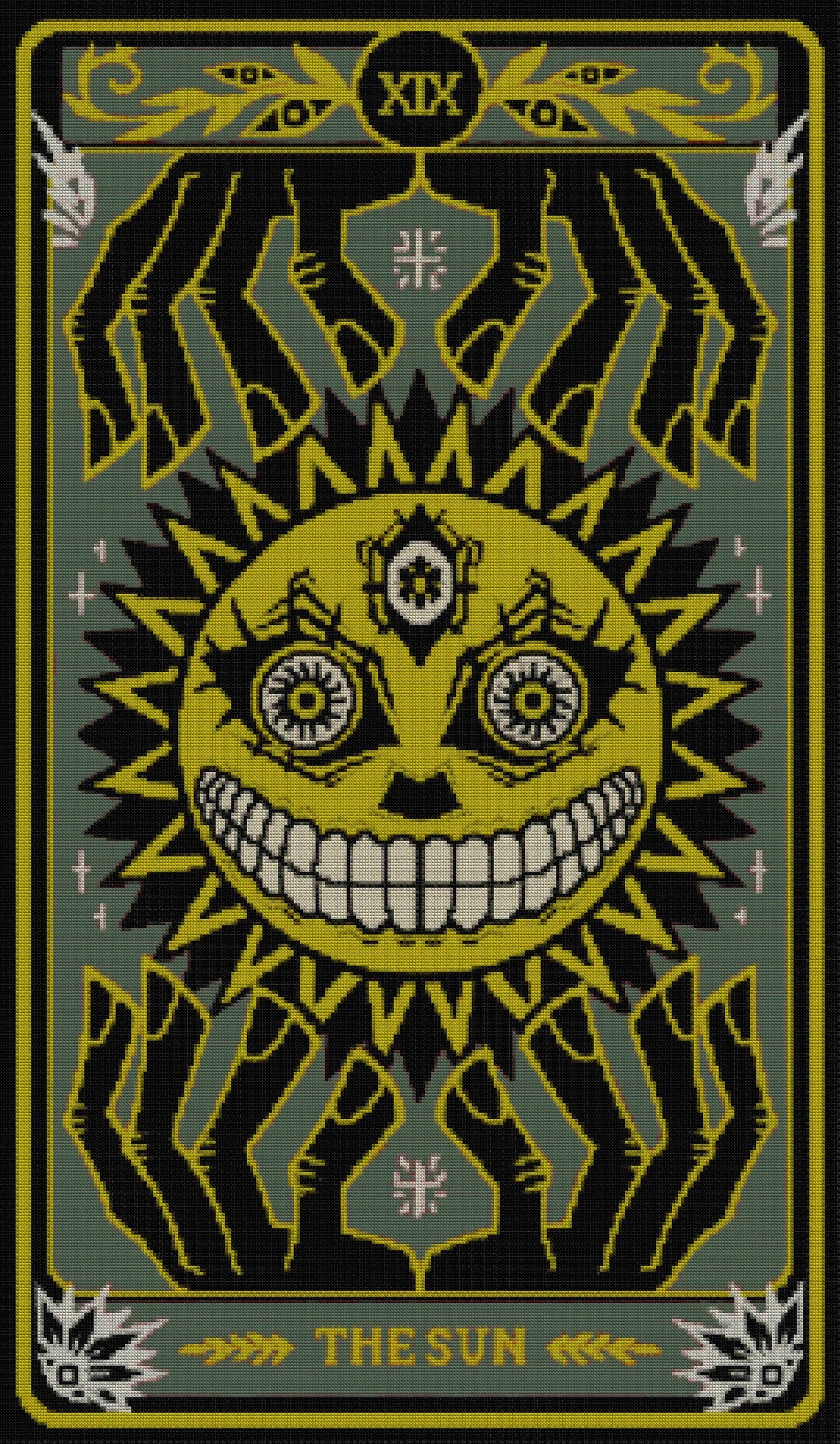 Aztec Sun Tarot Card Cross Stitch Pattern: Gothic Black & Gold Embroidery PDF for Witchy Decor