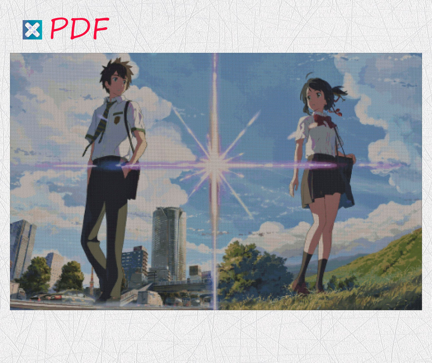 Anime Lovers' Cross Stitch Pattern: Japanese-Inspired Embroidery Design PDF - Modern Aesthetic
