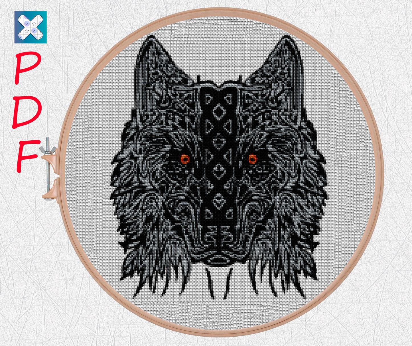 Wolf cross stitch pattern Viking cross stitch for beginners PDF X-Stitch Printable Norse embroidery