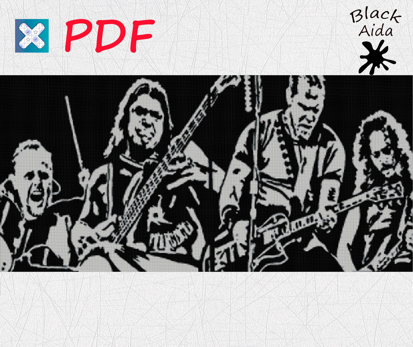 Metallica Guitar Player Silhouette Cross Stitch Pattern - Modern Rock Music Embroidery PDF for Beginners