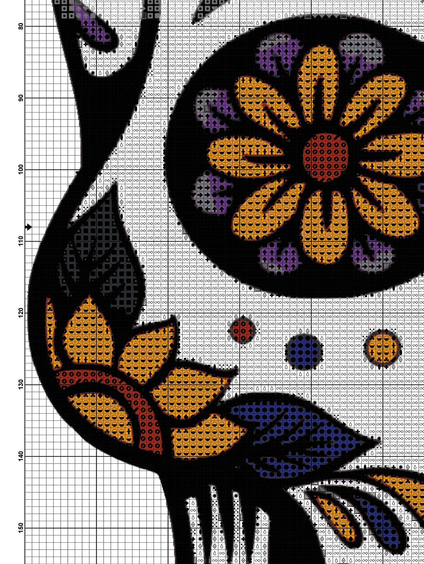 Mexican skull cross stitch pattern Skeleton cross stitch pattern Skeleton embroidery pattern PDF