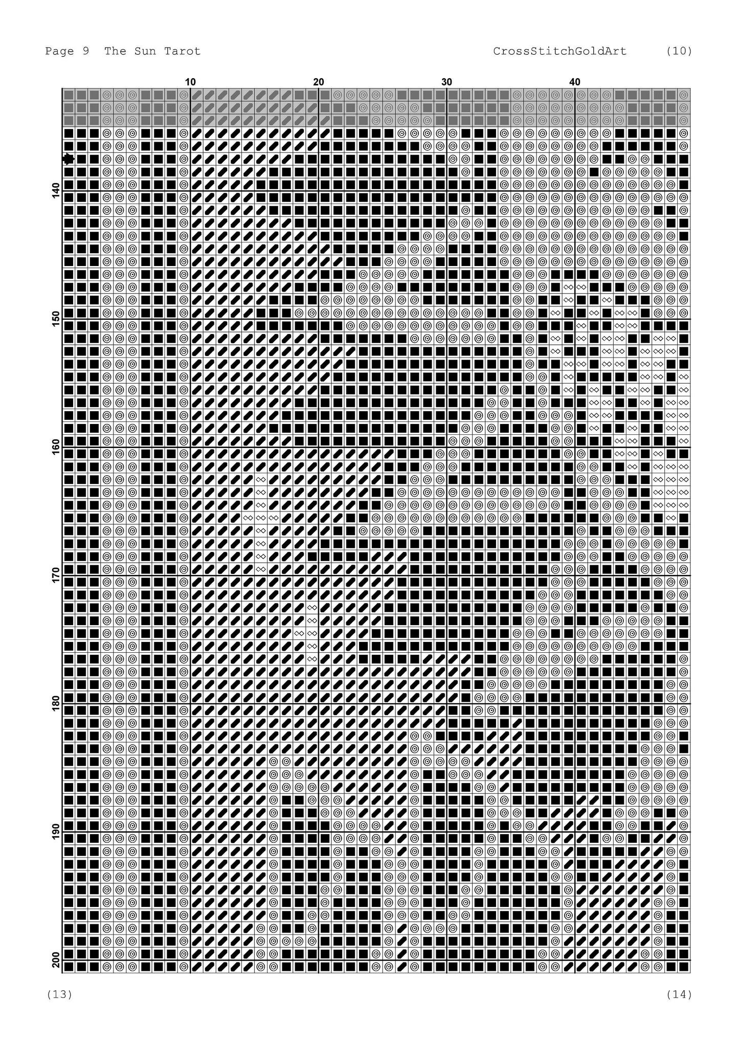 Aztec Sun Tarot Card Cross Stitch Pattern: Gothic Black & Gold Embroidery PDF for Witchy Decor