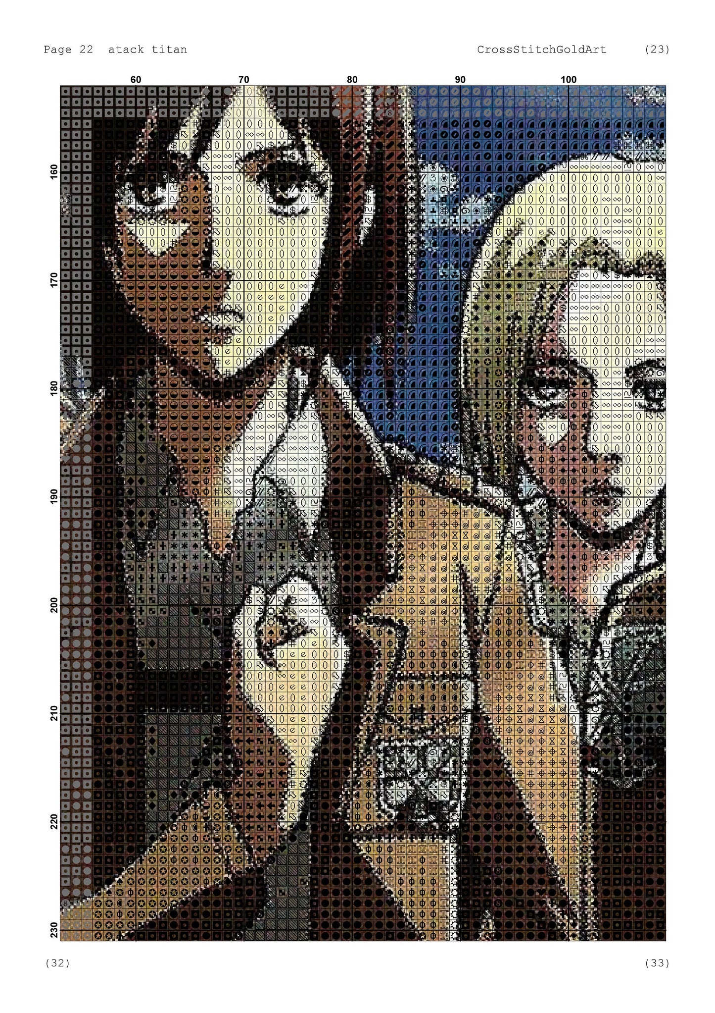 Attack on Titan Anime Cross Stitch Pattern: Japanese-Inspired Embroidery Design PDF