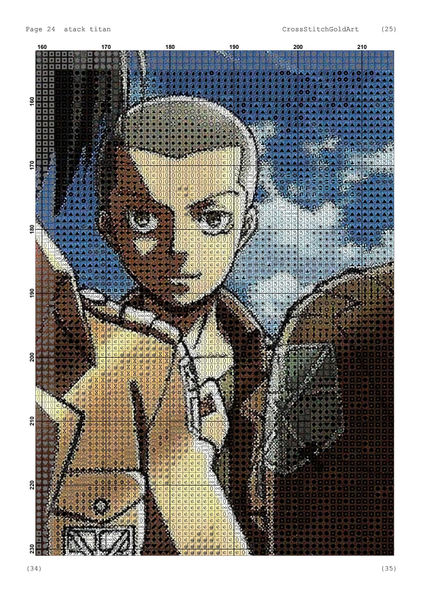 Attack on Titan Anime Cross Stitch Pattern: Japanese-Inspired Embroidery Design PDF
