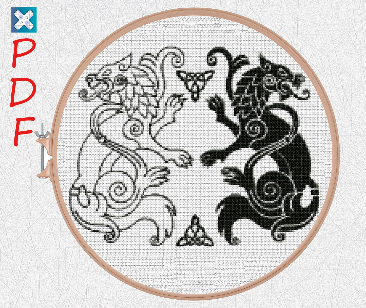 Wolf Viking Cross Stitch Pattern: Beginner-Friendly Norse Animal Embroidery PDF, Printable X-Stitch Design