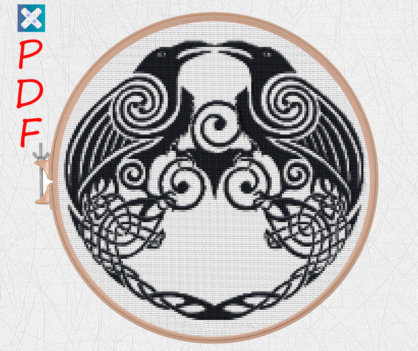 Viking Crow Cross Stitch Pattern: Easy Printable PDF for Beginners - Norse Embroidery & Celtic Ornament