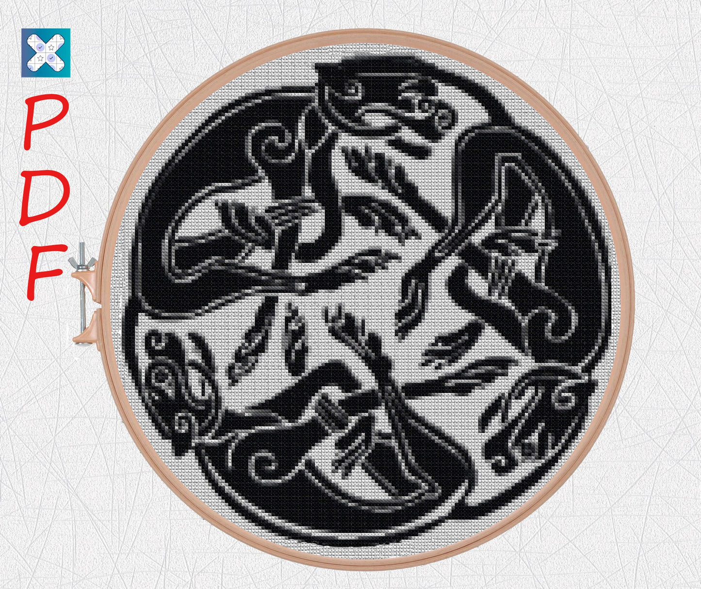 Viking Wolf Cross Stitch Pattern: Beginner-Friendly Norse Animal Embroidery PDF for Printable X-Stitch