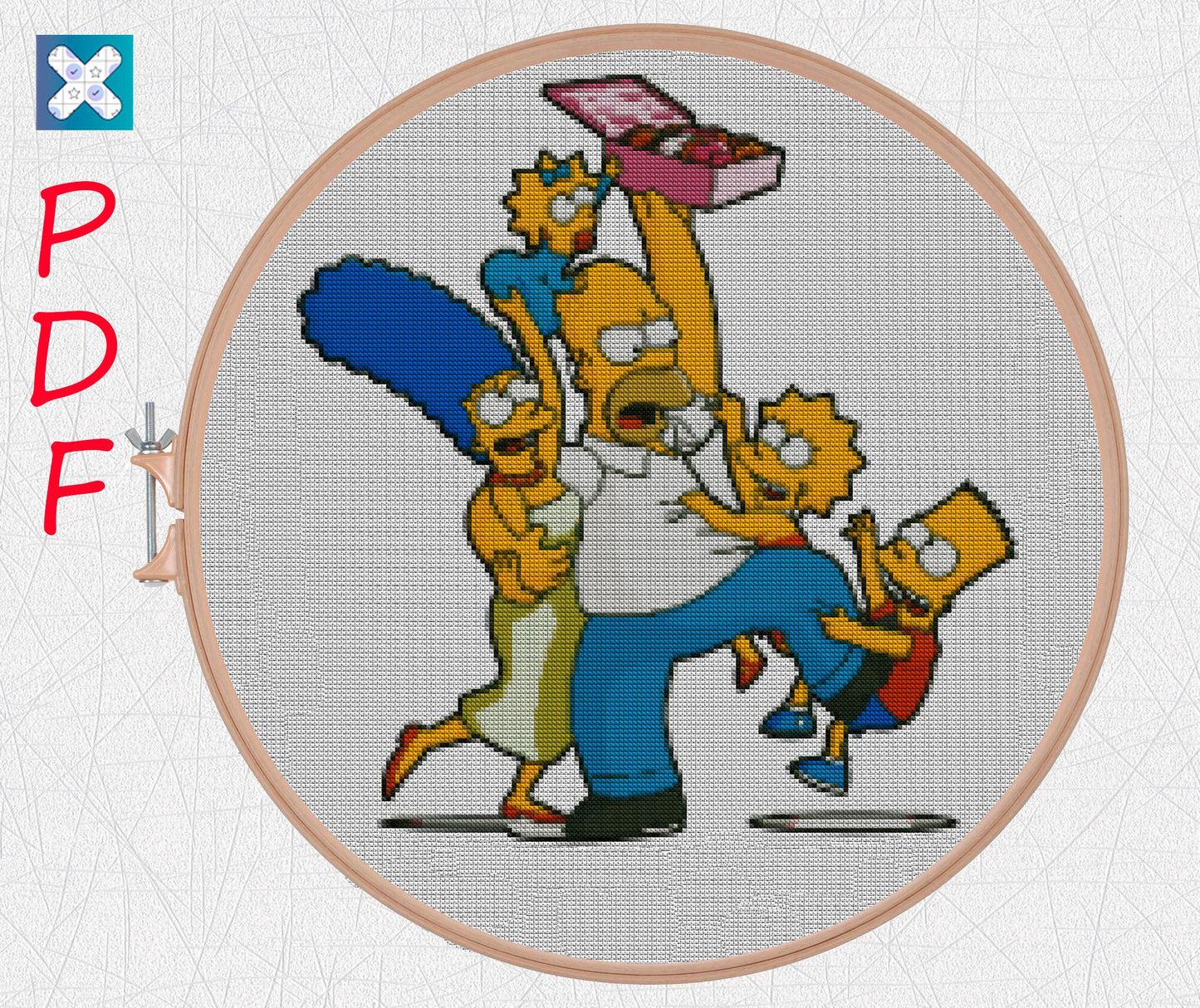 Simpson Family Funny Cross Stitch Pattern: Beginner-Friendly Cartoon Embroidery PDF for TV Fans