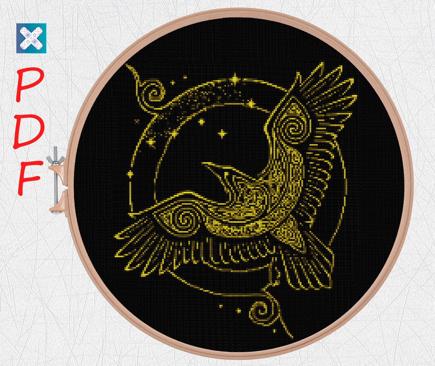 Viking Crow Embroidery Pattern: Beginner-Friendly Norse X-Stitch PDF for Celtic and Nordic Enthusiasts