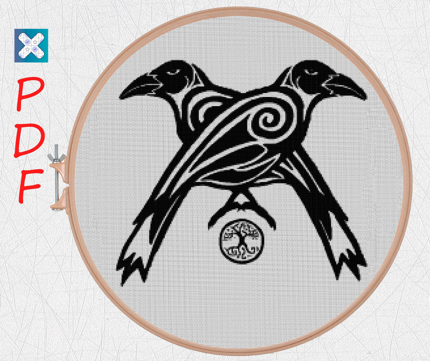 Viking Crow Cross Stitch Pattern: Printable PDF for Beginners, Norse Embroidery X-Stitch Design