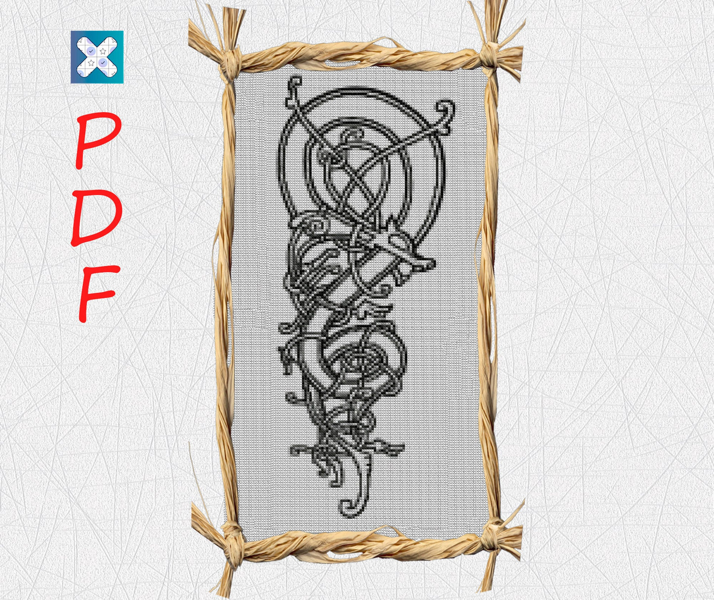 Viking Dragon Cross Stitch Pattern: Pagan Norse Embroidery Chart for Celtic Ornaments & Symbols