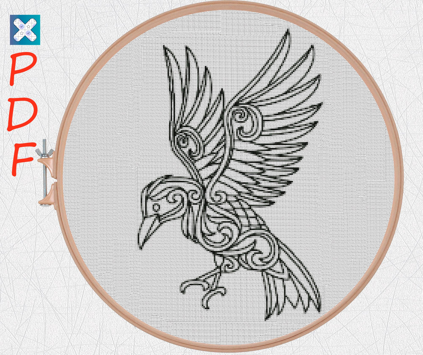 Viking Crow Embroidery Pattern: Norse Raven X-Stitch for Beginners, Printable PDF Celtic Ornament