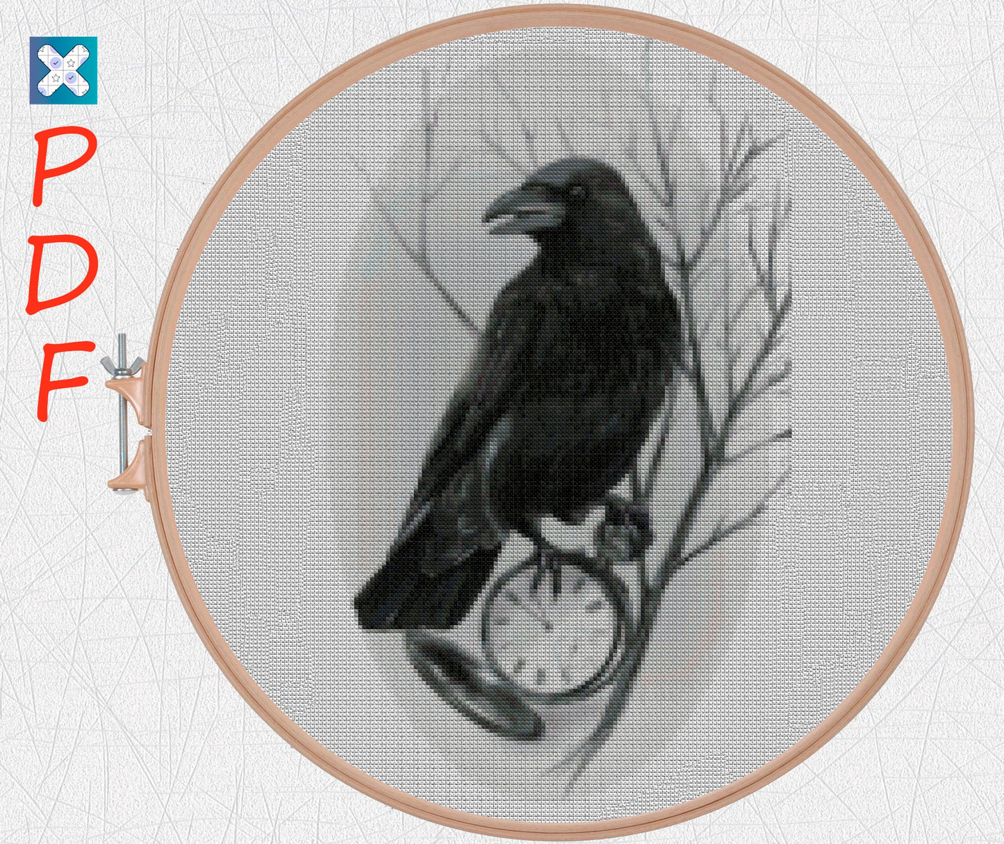 Viking Crow Watch Face Cross Stitch Pattern: Printable PDF with Celtic Symbols for Embroidery