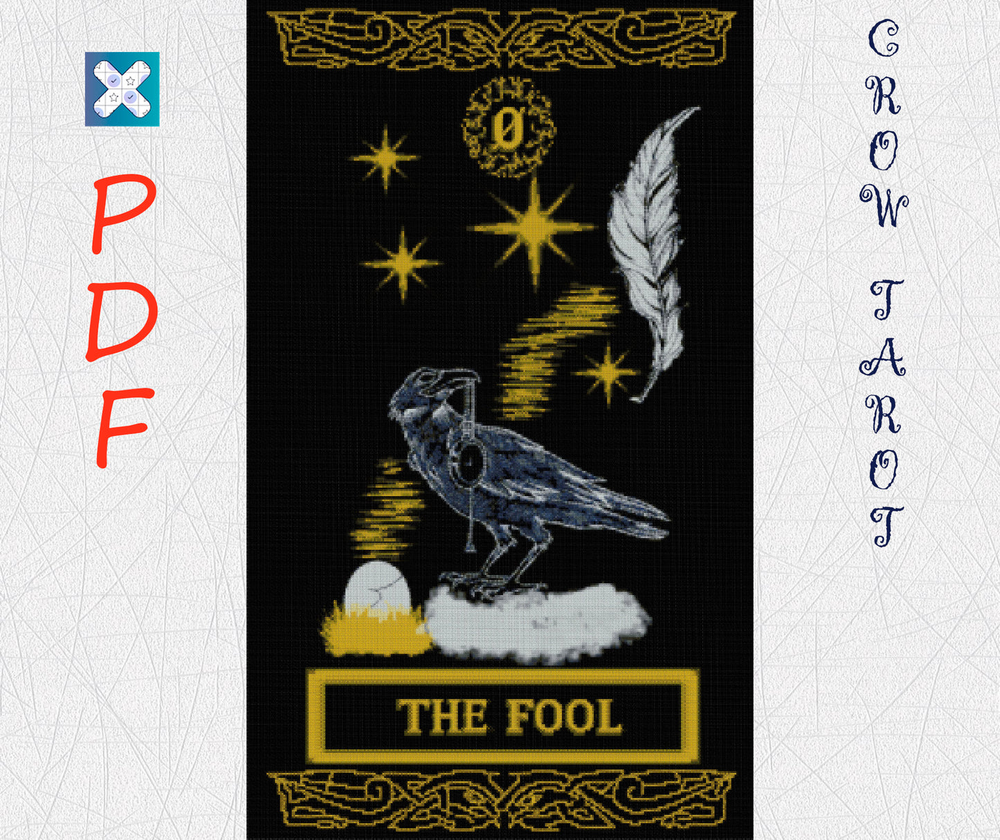 Gothic Crow Tarot Card Cross Stitch Pattern: The Fool PDF - Witchy Embroidery Design for Beginners