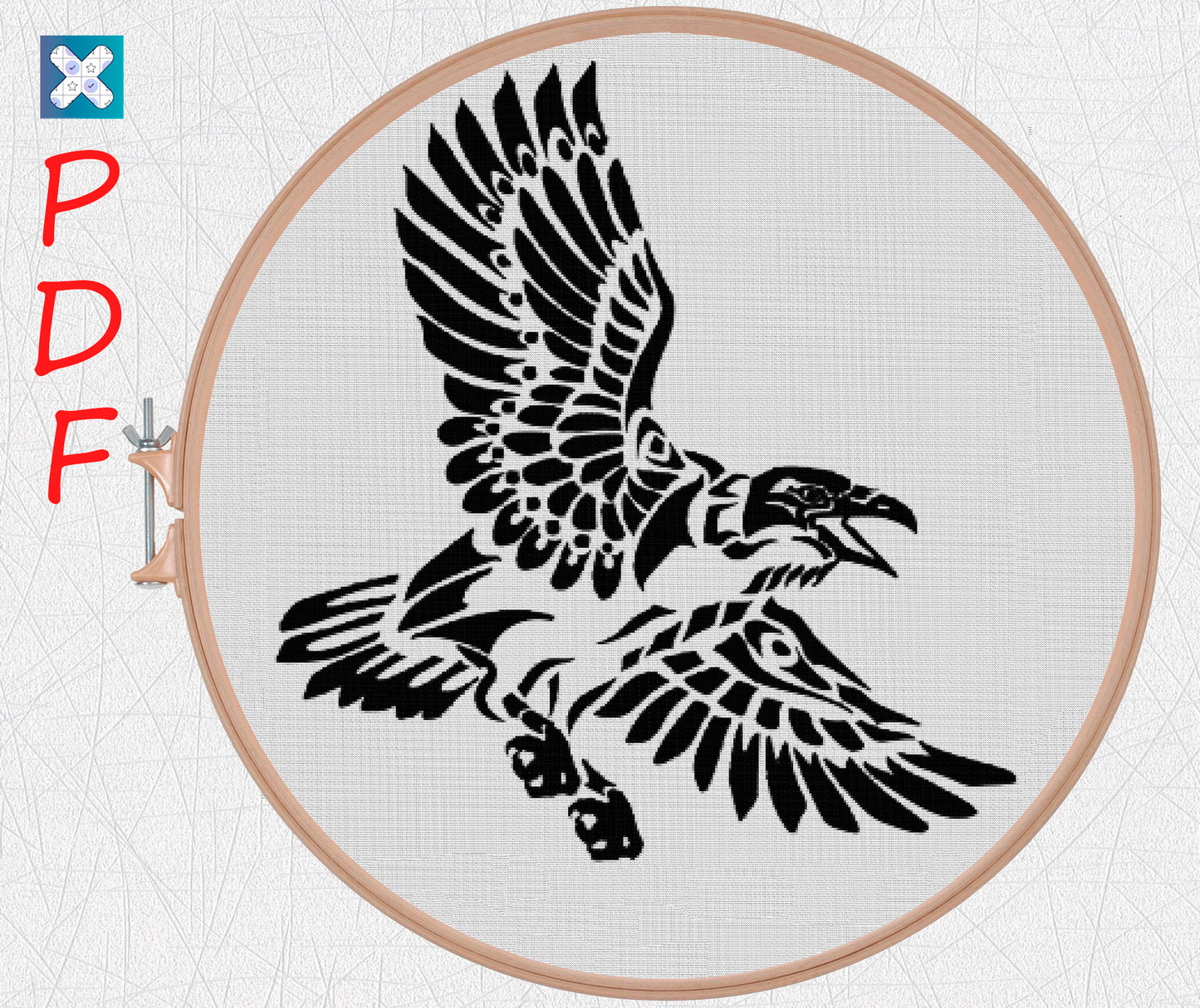 Viking Raven Flight Cross Stitch Pattern: Norse Crow Embroidery PDF for Beginners
