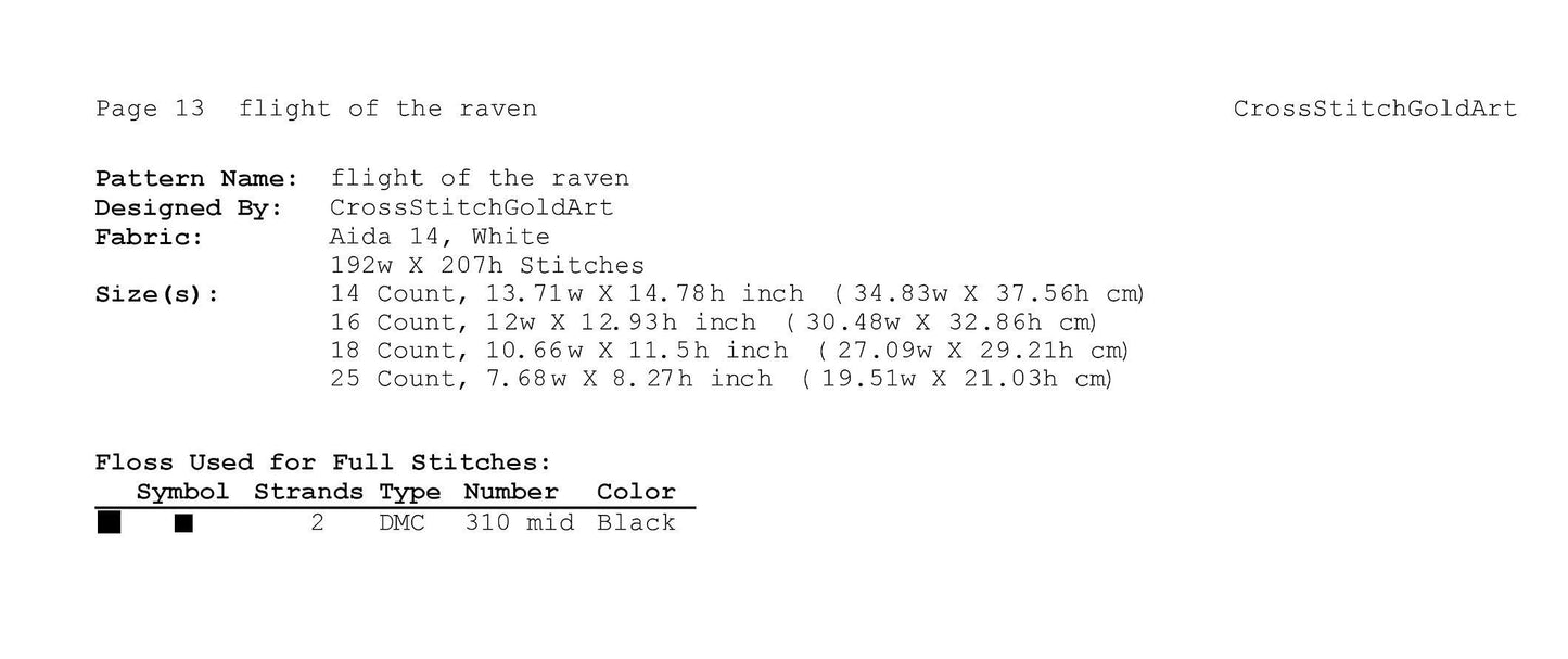Viking Raven Flight Cross Stitch Pattern: Norse Crow Embroidery PDF for Beginners