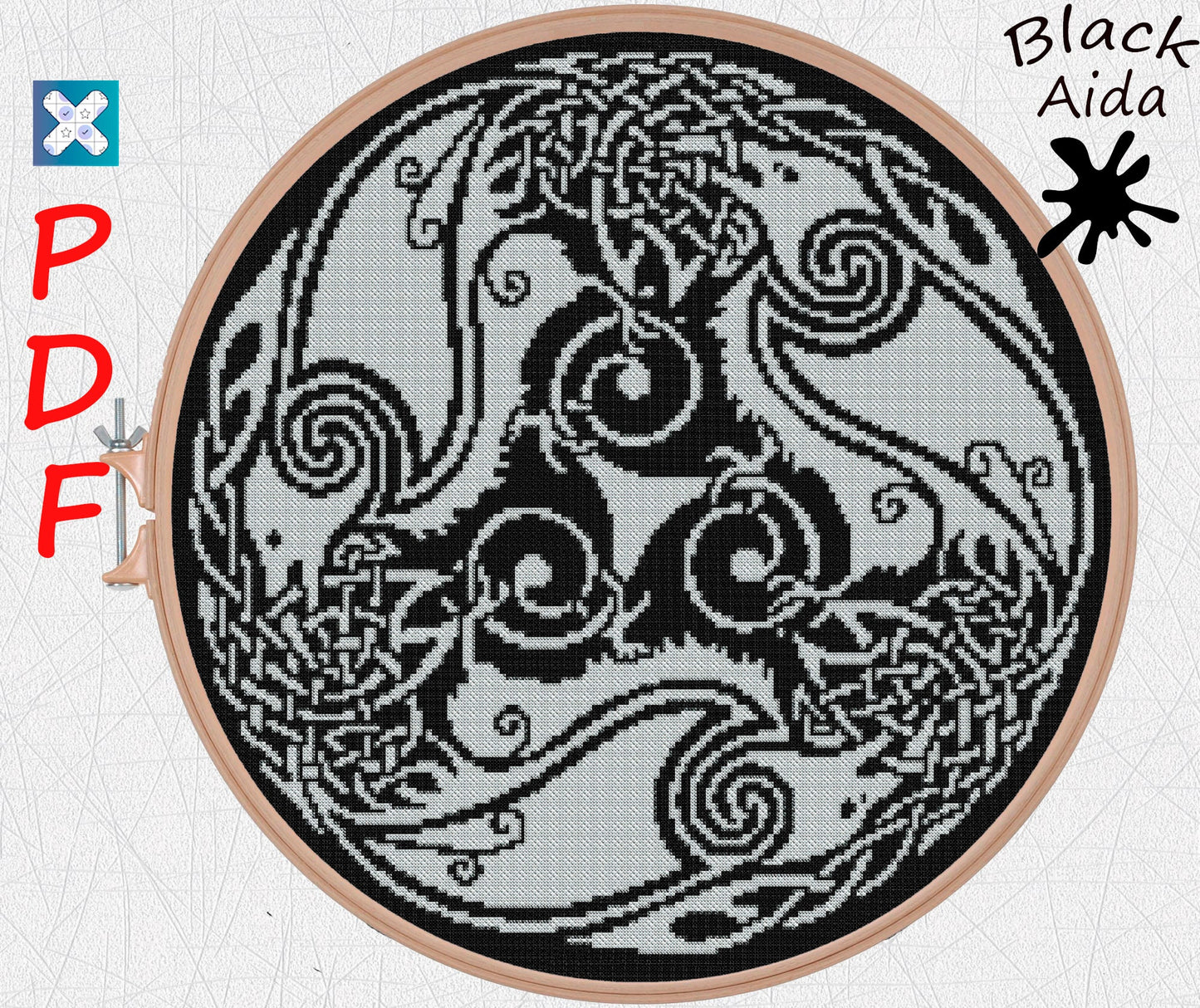 Viking Crow Cross Stitch Pattern: Norse Embroidery for Beginners - Printable PDF on Black Aida