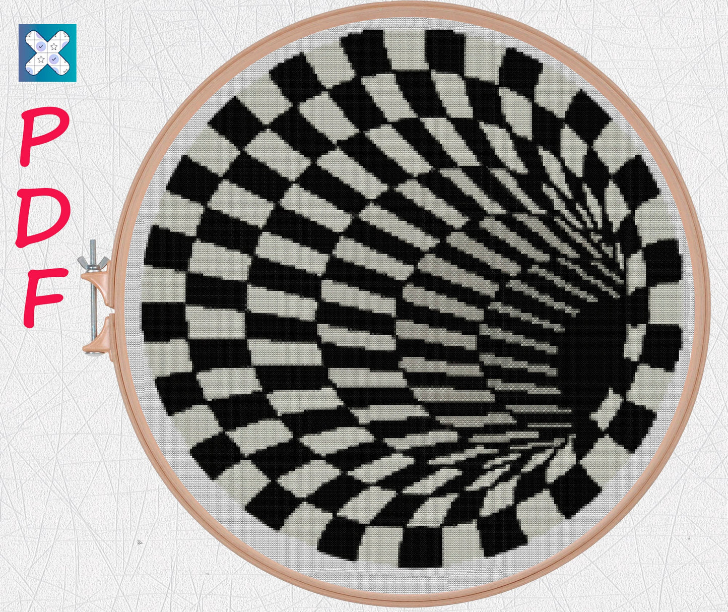 Monochrome Optical Illusion Sphere Geometric Cross Stitch Pattern - Printable PDF Download