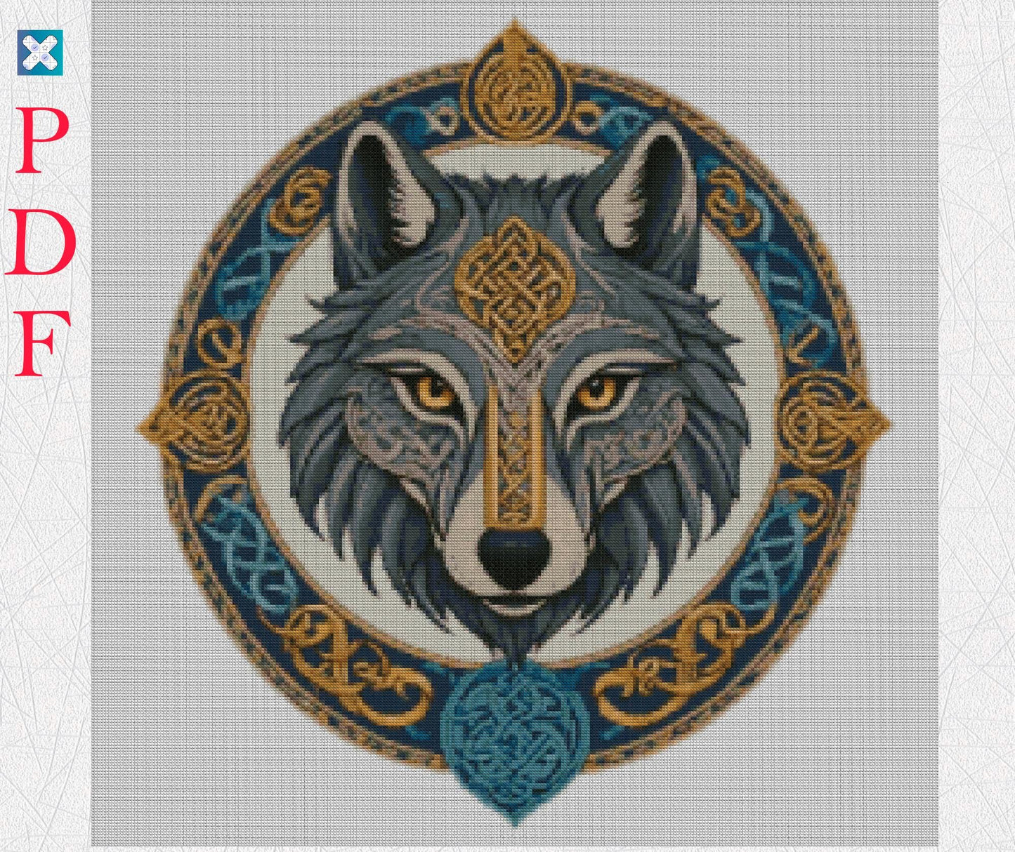 Viking Wolf Cross Stitch Pattern: Printable Norse Embroidery PDF for Beginners, Easy X-Stitch Design