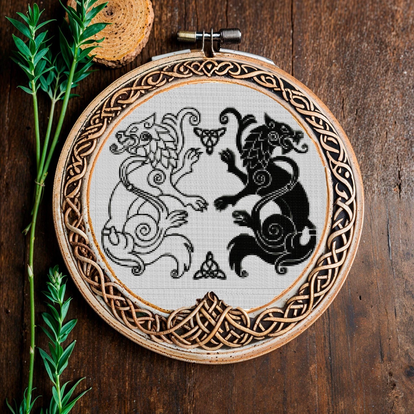 Wolf Viking Cross Stitch Pattern: Beginner-Friendly Norse Animal Embroidery PDF, Printable X-Stitch Design