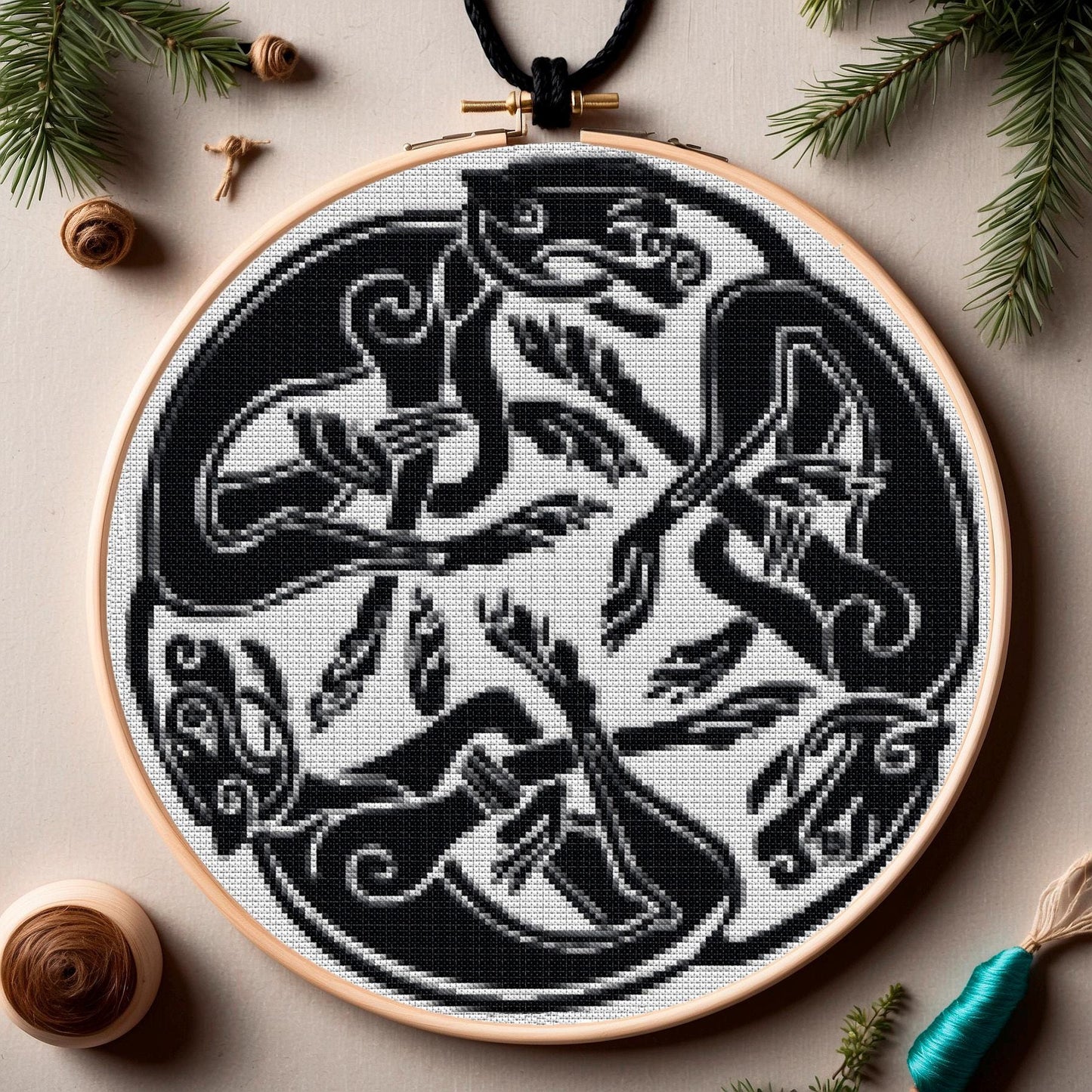 Viking Wolf Cross Stitch Pattern: Beginner-Friendly Norse Animal Embroidery PDF for Printable X-Stitch