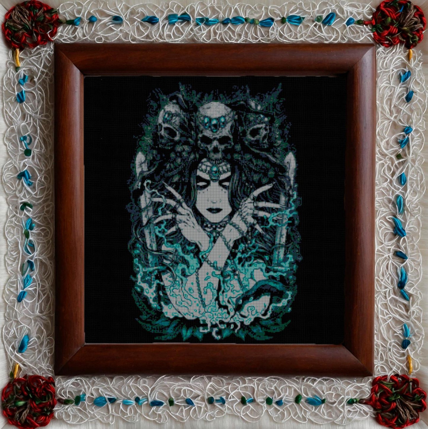 Viking Hel Norse Celtic Embroidery Design: Cross Stitch Pattern for Dark Aida with Symbols