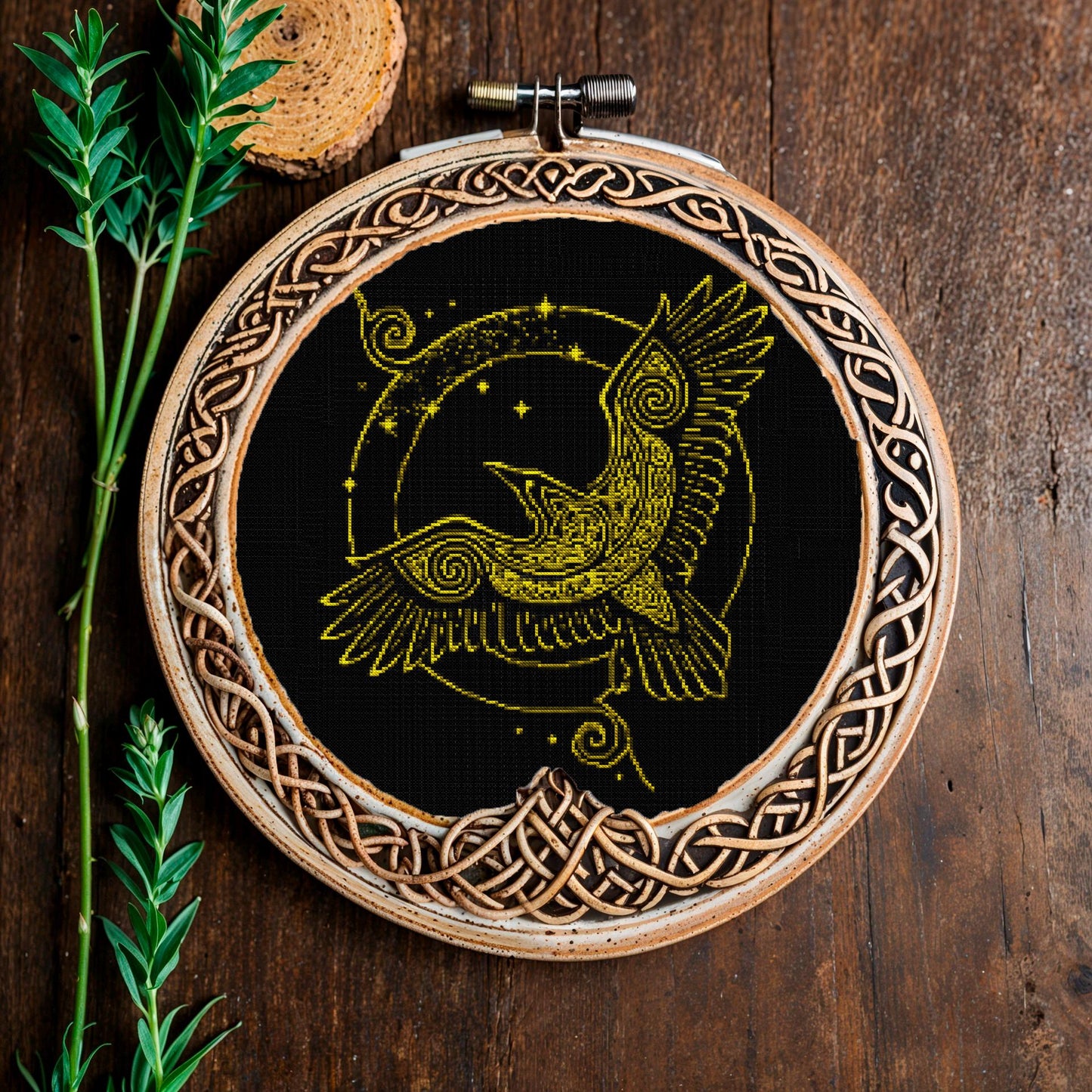 Viking Crow Embroidery Pattern: Beginner-Friendly Norse X-Stitch PDF for Celtic and Nordic Enthusiasts