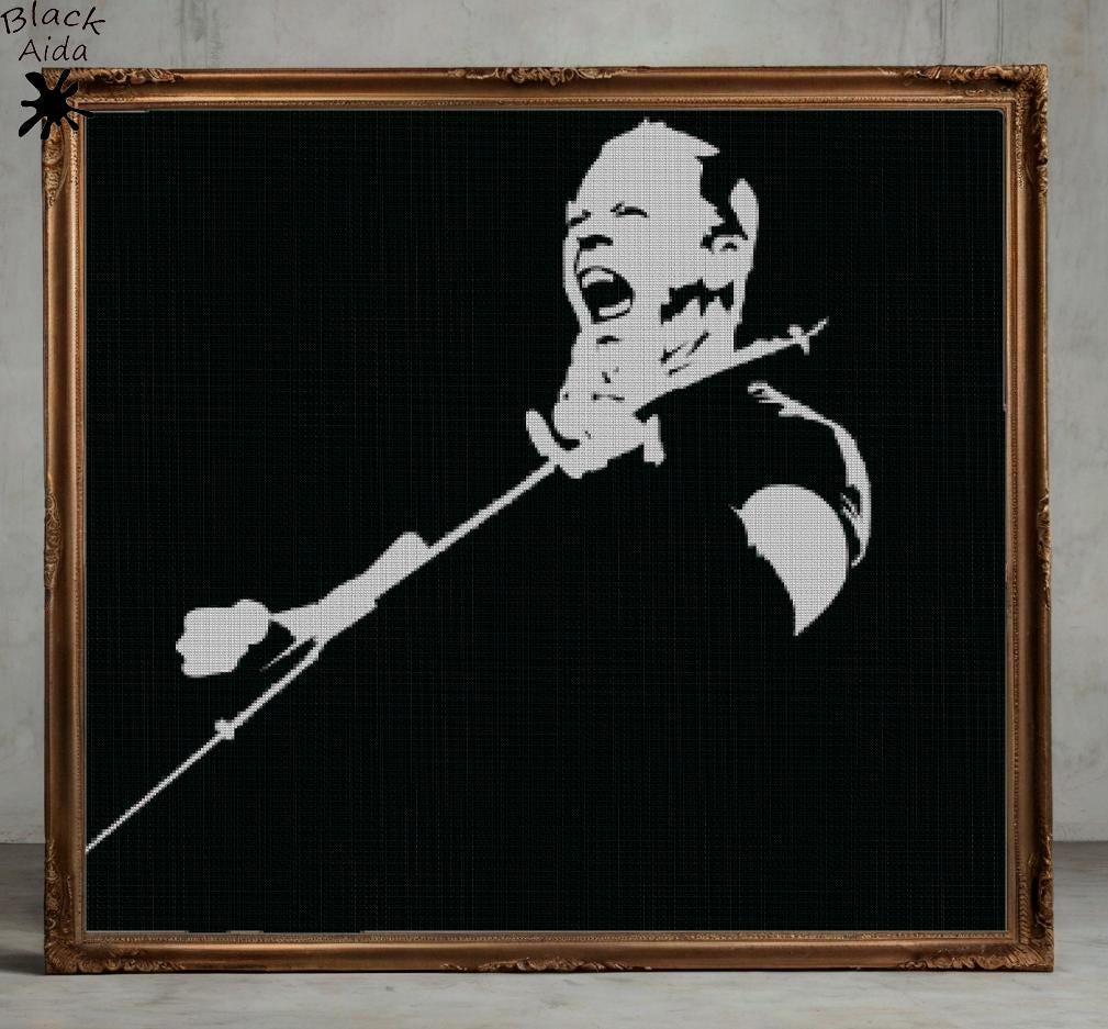 Metallica Guitar Player Silhouette Cross Stitch Pattern - Modern Music Embroidery PDF for Beginners