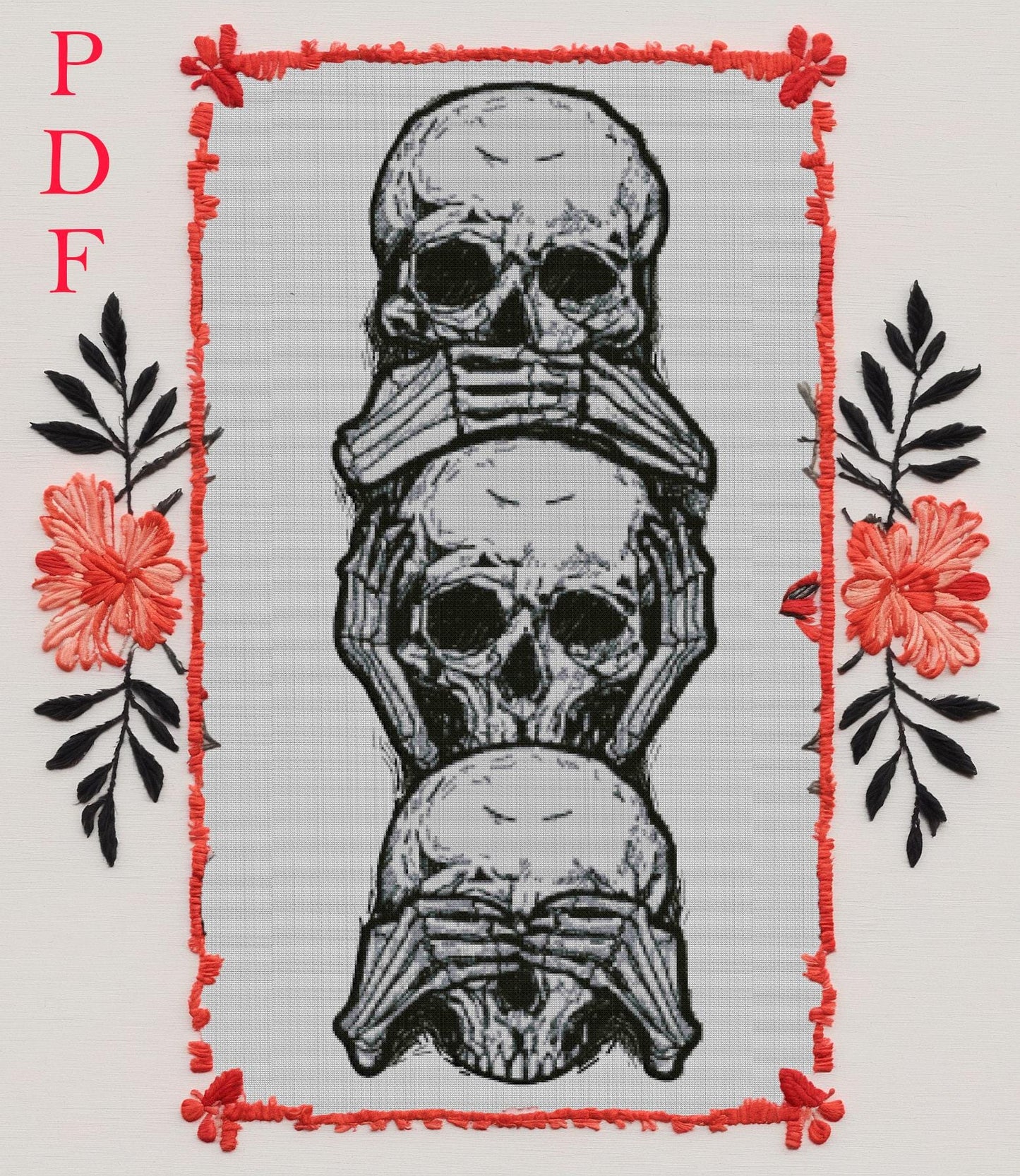 Beginner-Friendly Skeleton Skull Cross Stitch Pattern: Gothic Witchcraft Embroidery PDF for Halloween