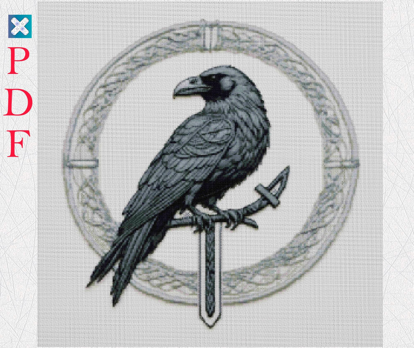 Celtic-Norse Crow Viking Cross Stitch Pattern: Printable Embroidery PDF for Beginners