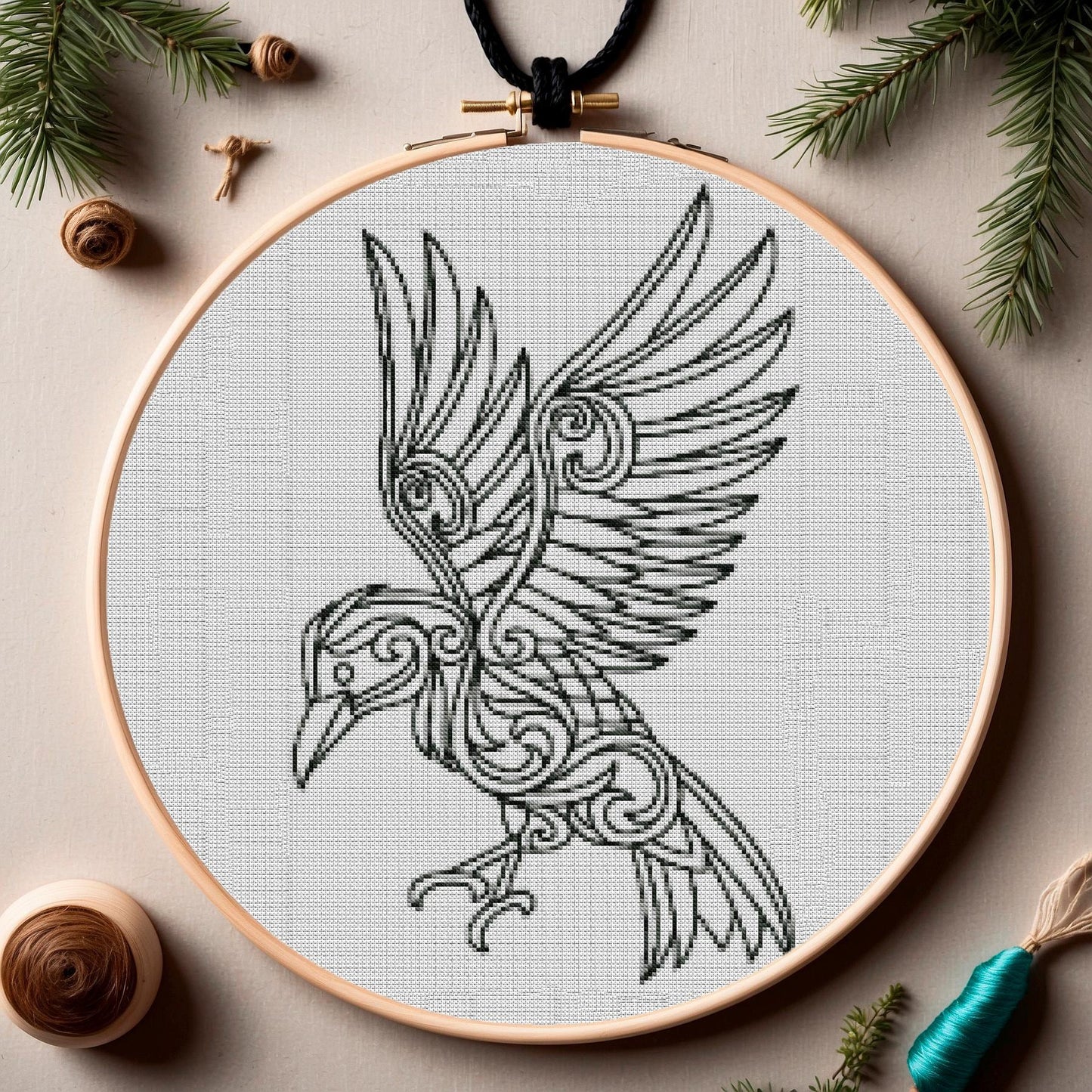 Viking Crow Embroidery Pattern: Norse Raven X-Stitch for Beginners, Printable PDF Celtic Ornament