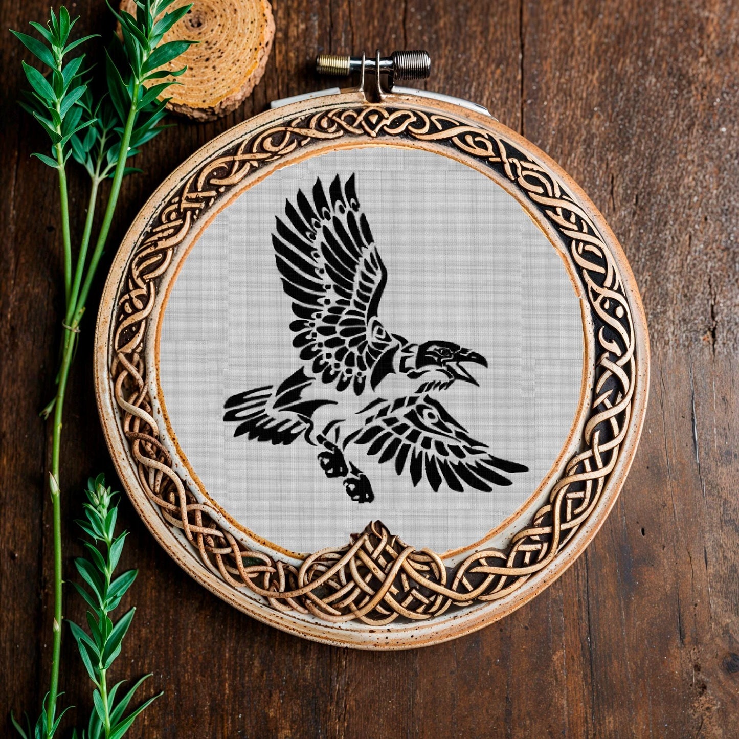 Viking Raven Flight Cross Stitch Pattern: Norse Crow Embroidery PDF for Beginners