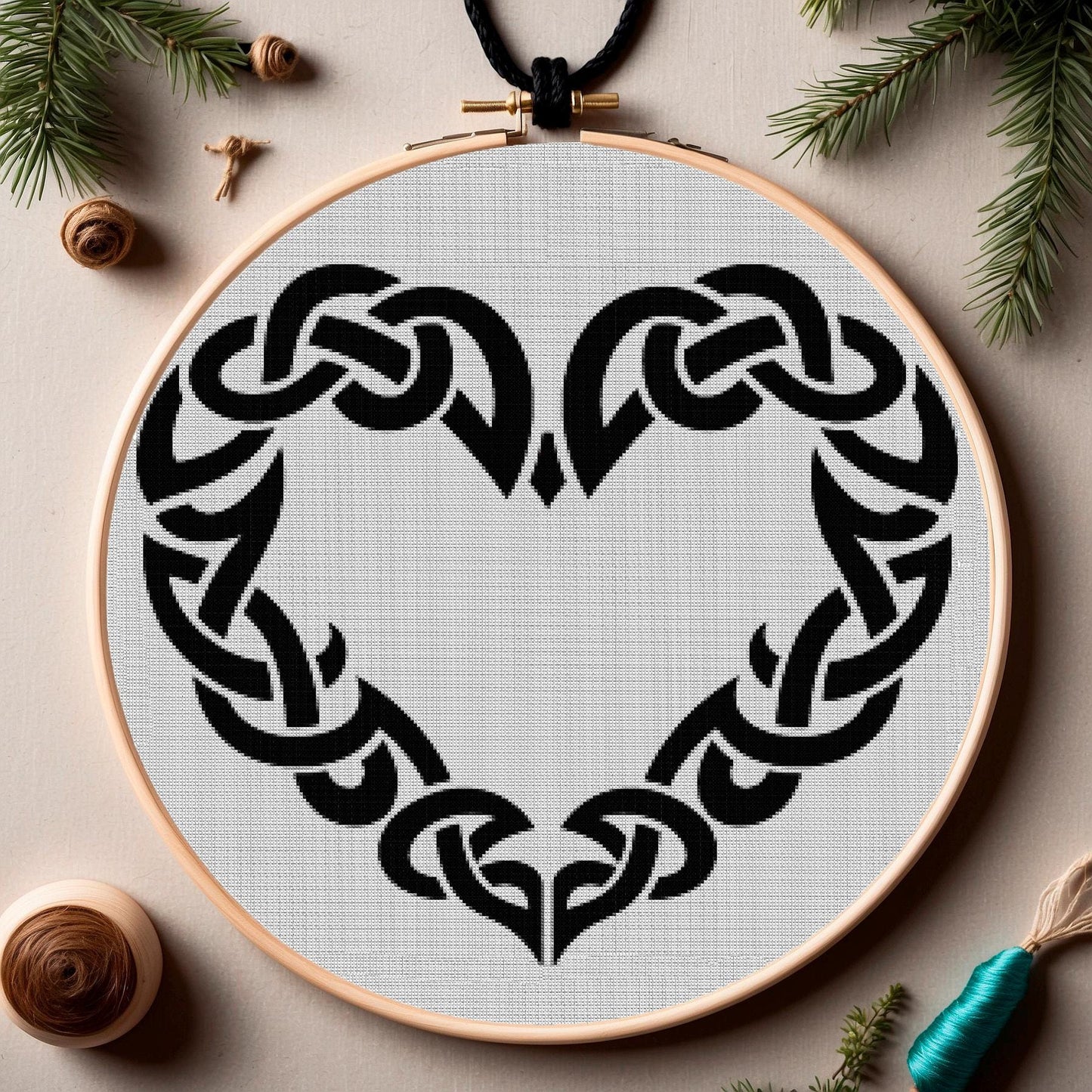 Viking Runes Celtic Heart Cross Stitch Pattern: Beginner-Friendly Norse Embroidery PDF for X-Stitch Enthusiasts