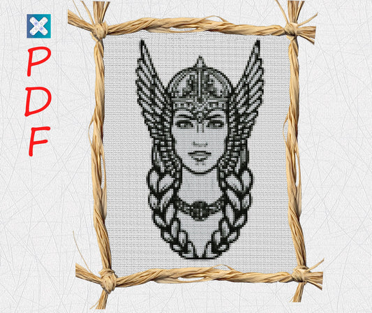 Nordic Valkyrie Cross Stitch: Printable Celtic Viking Ornament Pattern for Embroidery Enthusiasts