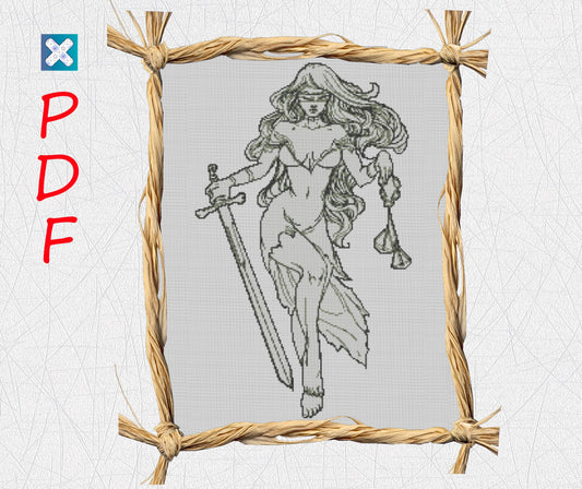 Justice cross stitch pattern for beginners Lady Justice cross stitch Symbol of justice embroidery