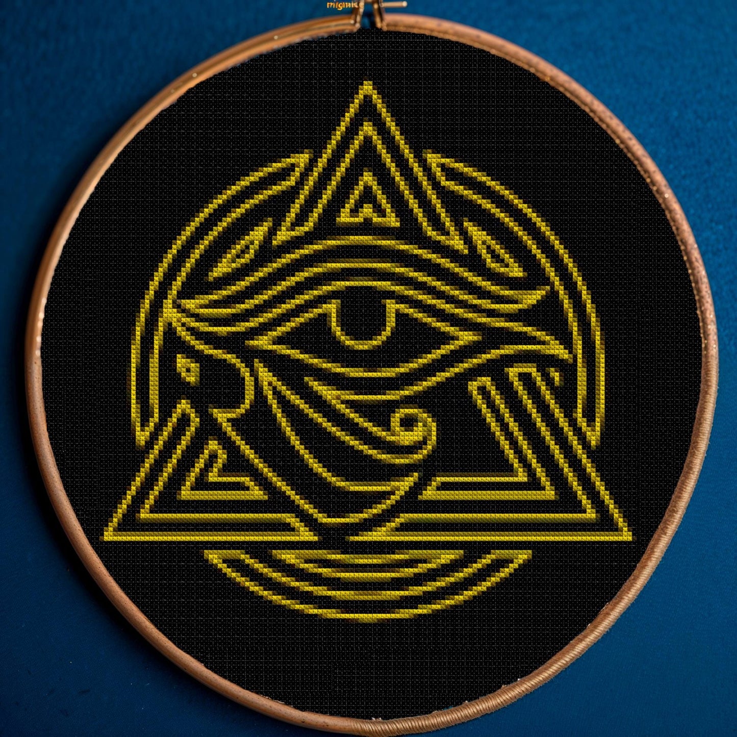 Eye of Horus Egyptian Cross Stitch Pattern: Beginner-Friendly Embroidery on Black Aida
