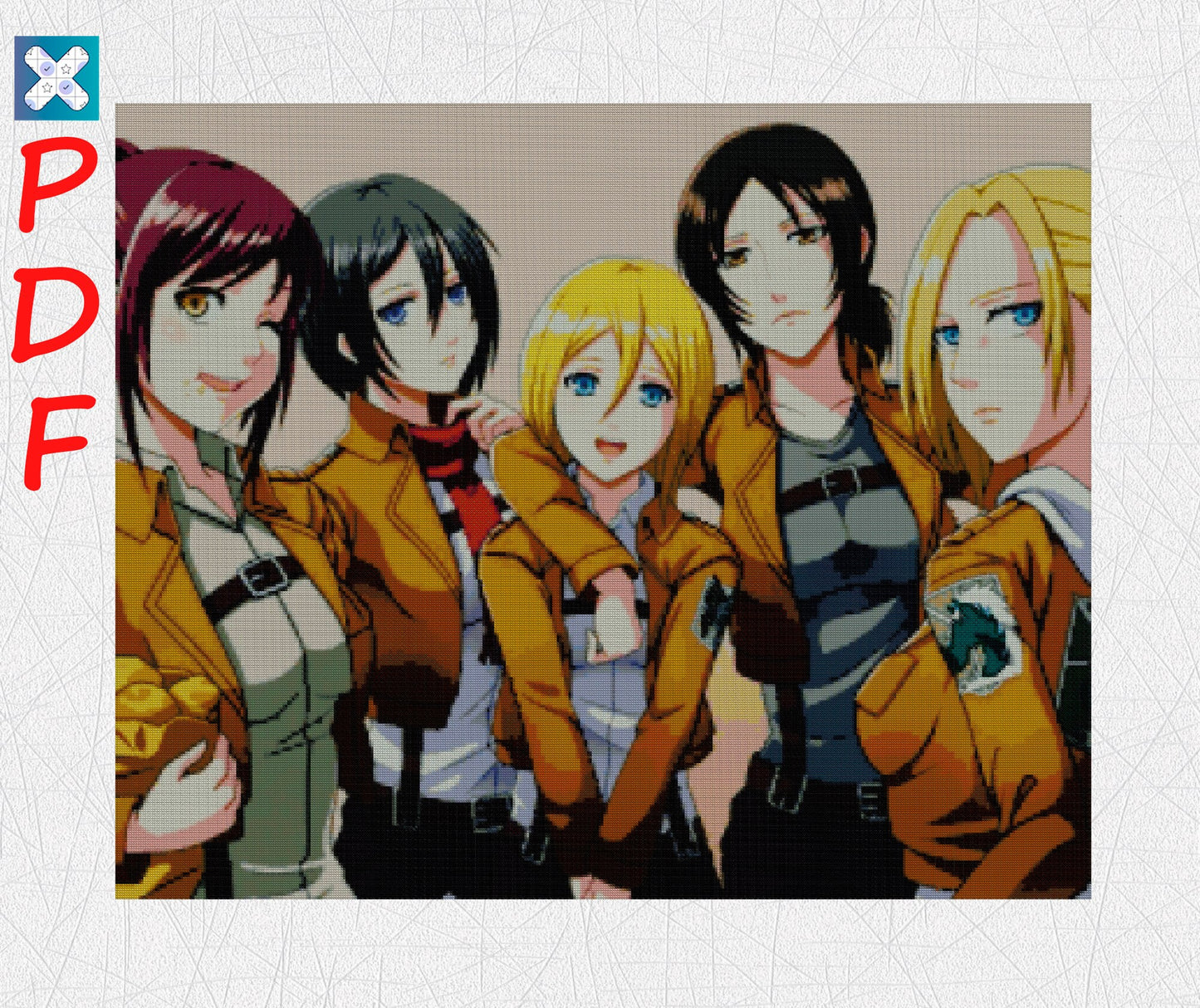 Attack on Titan Anime Cross Stitch Pattern: Japanese-Inspired Embroidery Design PDF Download