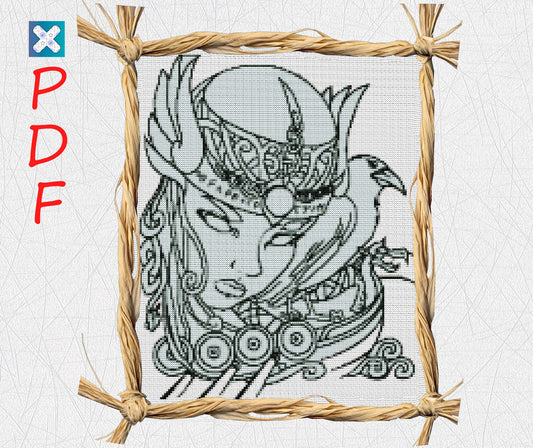 Nordic Viking Cross Stitch Pattern: Celtic Ornament, Norse Embroidery, Valkyrie Symbol PDF Printable