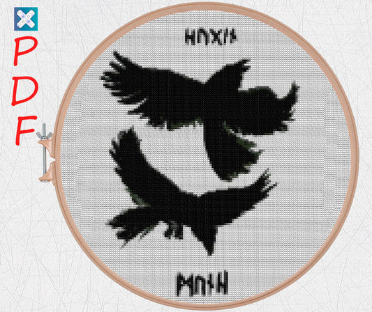 Viking Crows Cross Stitch Pattern: Norse Embroidery PDF for Beginners, Printable X-Stitch Design