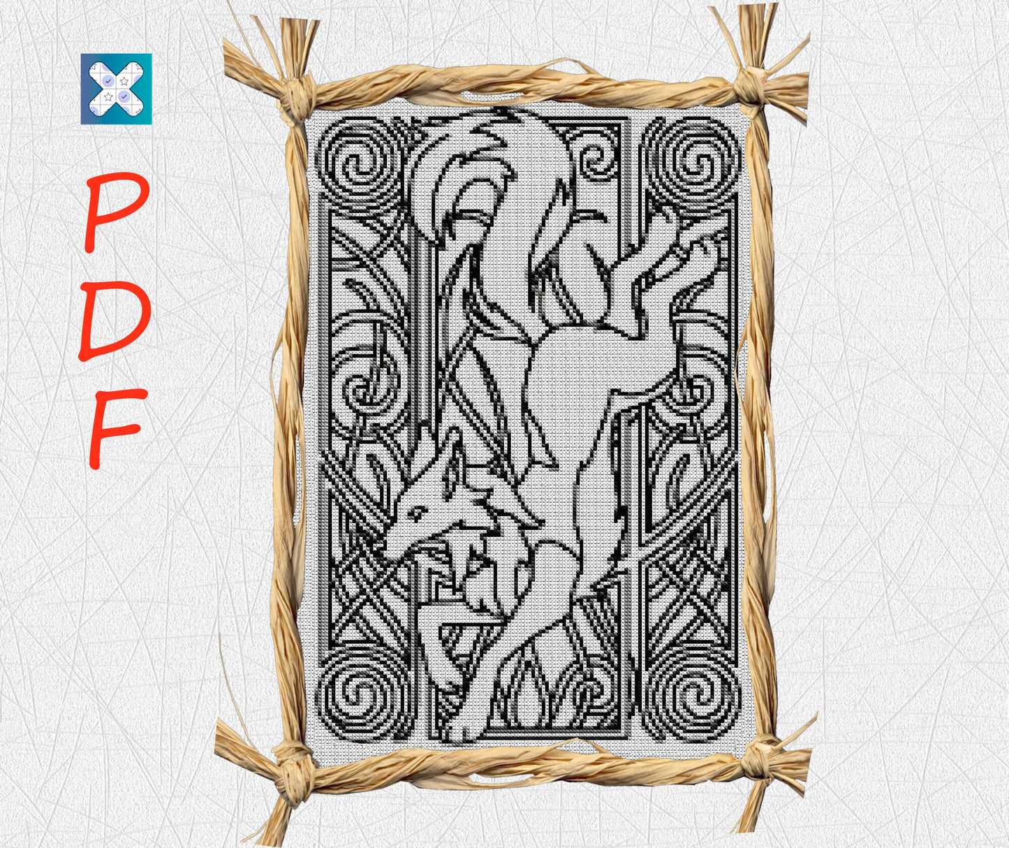 Viking Fox Cross Stitch Pattern: Woodland Animal Norse Embroidery PDF - Printable X-Stitch Design