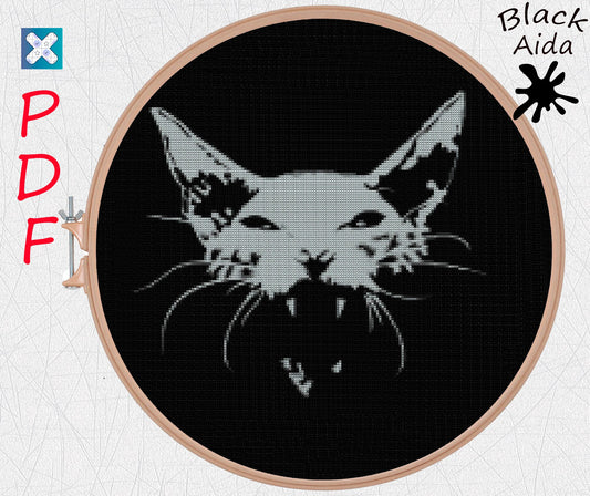Beginner-Friendly Cat Cross Stitch Pattern: Exotic Design for Black Aida, Easy Embroidery Project