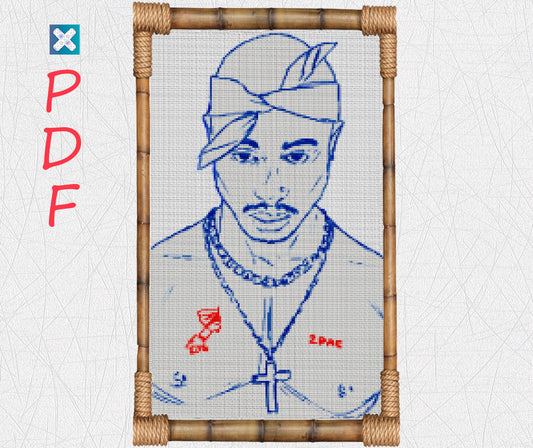 Tupac Shakur Beginner Cross Stitch Pattern - 2Pac Portrait Embroidery Chart for Music Lovers