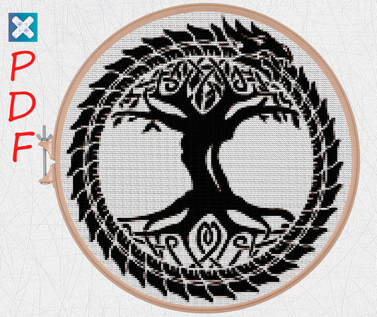 Viking Tree of Life Cross Stitch Pattern: Celtic Norse Embroidery PDF for Beginners