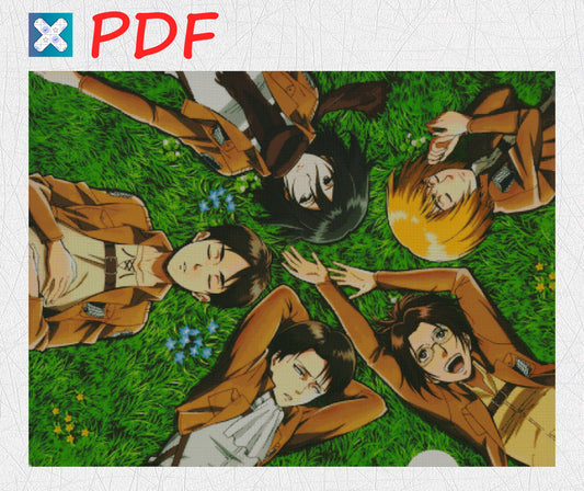 Attack on Titan Anime Cross Stitch Pattern: Japanese-Inspired Embroidery Design PDF for Crafters