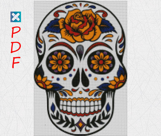 Mexican skull cross stitch pattern Skeleton cross stitch pattern Skeleton embroidery pattern PDF