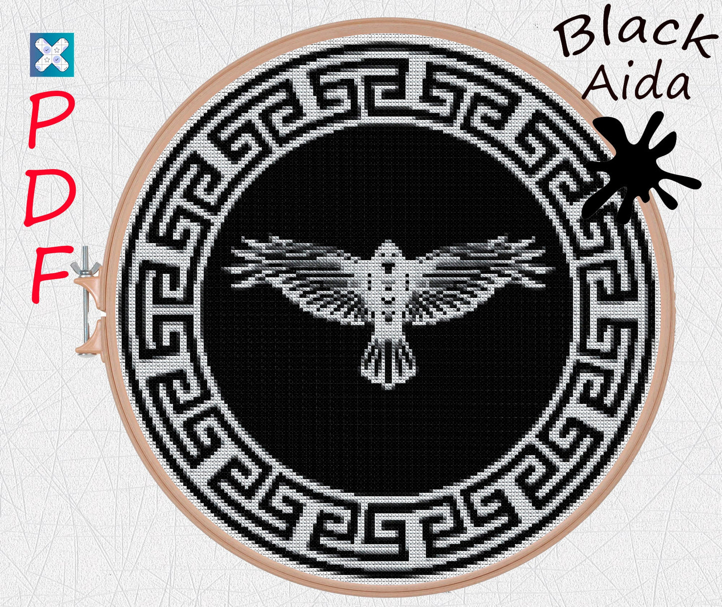 Crow cross stitch pattern Viking cross stitch for beginners PDF X-Stitch Printable Norse embroidery for black Aida