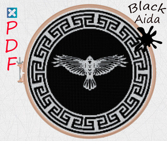 Crow cross stitch pattern Viking cross stitch for beginners PDF X-Stitch Printable Norse embroidery for black Aida